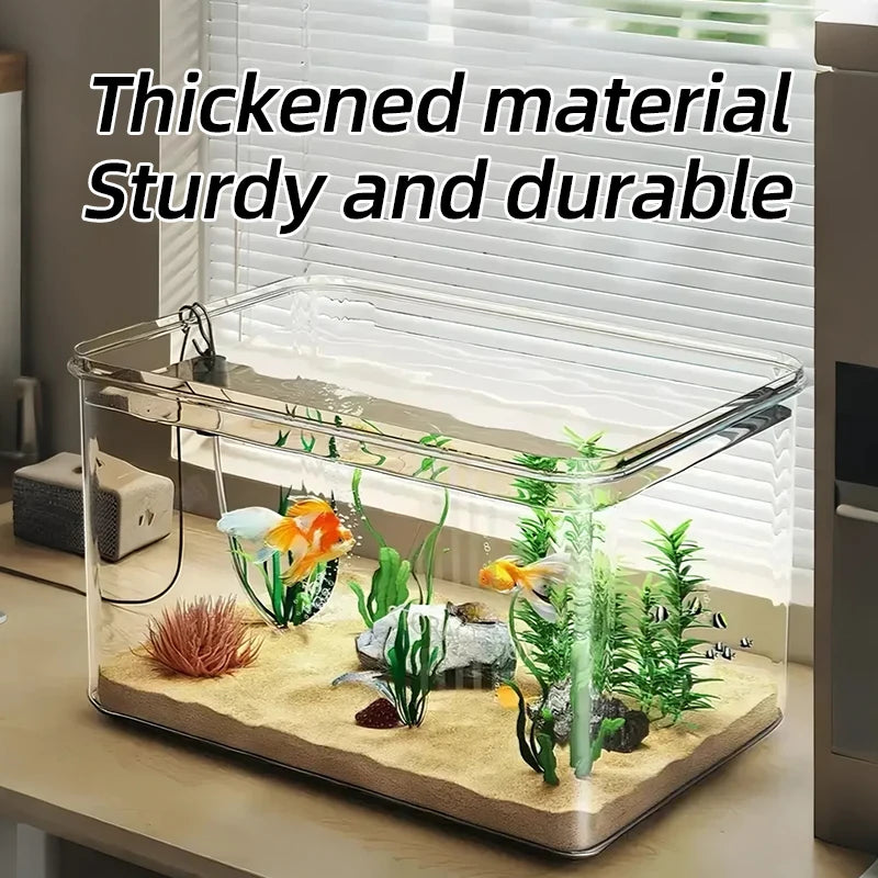 Transparent Aquarium Creative Desktop Fish Tank for Office Home Decor Rectangular(Bare Tank, No Scenery or Stones Included)