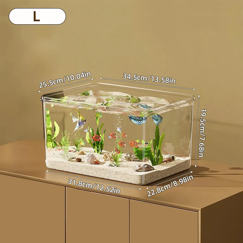 Transparent Aquarium Creative Desktop Fish Tank for Office Home Decor Rectangular(Bare Tank, No Scenery or Stones Included)