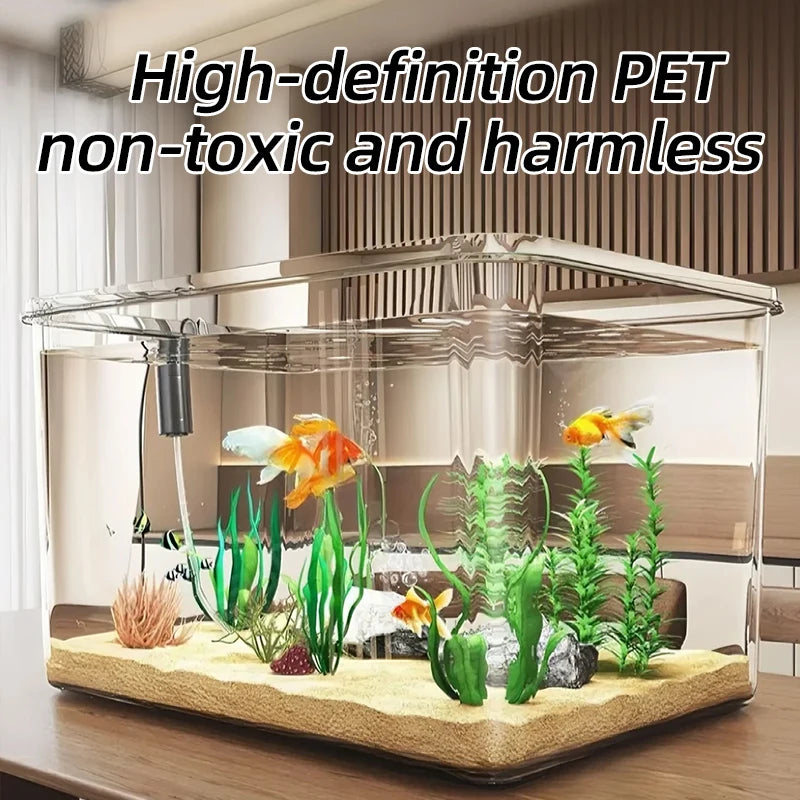 Transparent Aquarium Creative Desktop Fish Tank for Office Home Decor Rectangular(Bare Tank, No Scenery or Stones Included)