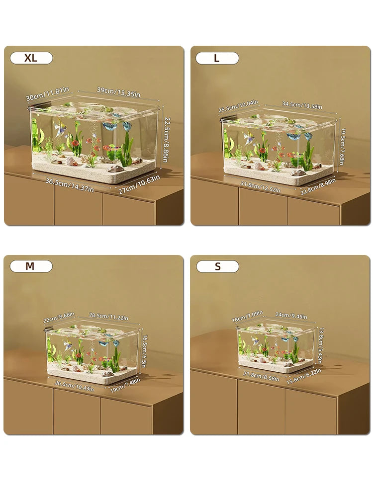 Transparent Aquarium Creative Desktop Fish Tank for Office Home Decor Rectangular(Bare Tank, No Scenery or Stones Included)