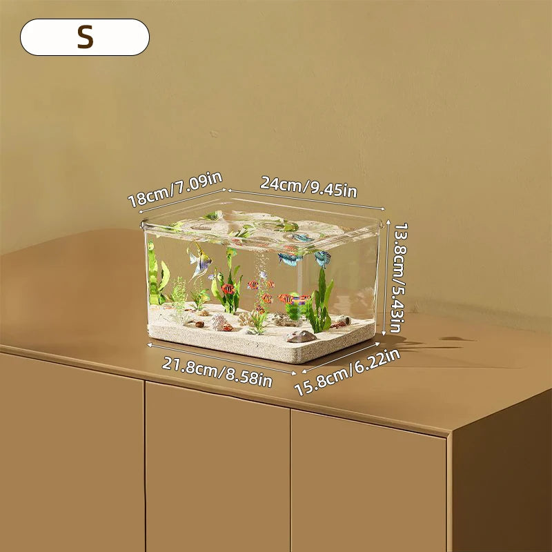 Transparent Aquarium Creative Desktop Fish Tank for Office Home Decor Rectangular(Bare Tank, No Scenery or Stones Included)