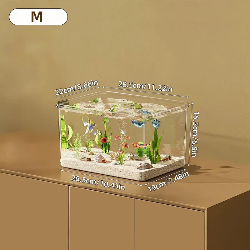 Transparent Aquarium Creative Desktop Fish Tank for Office Home Decor Rectangular(Bare Tank, No Scenery or Stones Included)