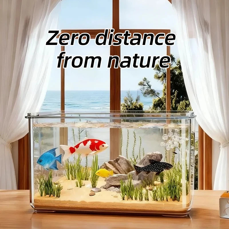 Transparent Aquarium Creative Desktop Fish Tank for Office Home Decor Rectangular(Bare Tank, No Scenery or Stones Included)